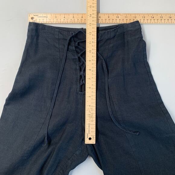Reformation Women Wide Leg Pants 0 Blue Navy Inkwell linen Lace Up Crop Ankle 24 - Picture 5 of 10